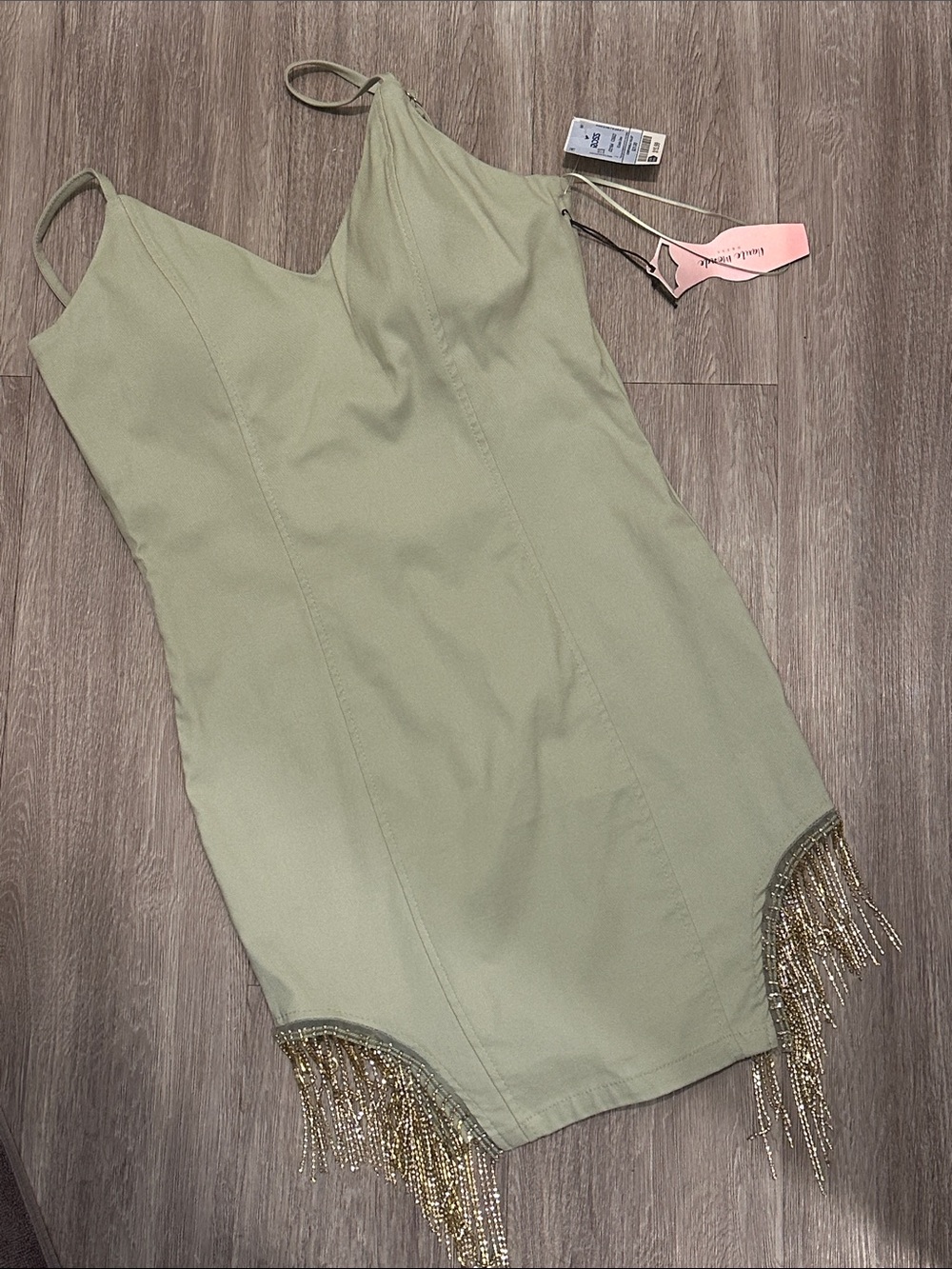 Little Mistress Sage Beaded Fringe Mini Dress